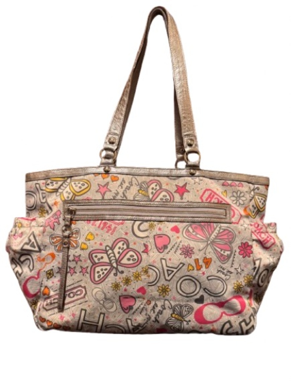 Coach F16219 Y2K Poppy Bandana Butterfly Graffiti Large Tote - GUC